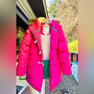 Mini Boden Pink Sherpa Lined Hooded Puffer Coat